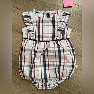 NWT RuffleButts liberty plaid Seersucker Classic Ruffled Bubble Romper, 12-18m